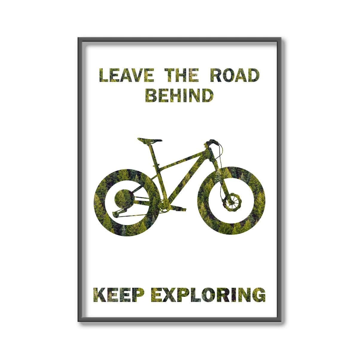 Framed poster with a bicycle illustration and motivational text on a white background